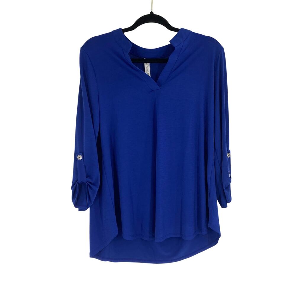 Dear Scarlett Royal Blue Split Neck Tunic Blouse Wrinkle Free Women’s Small NeW